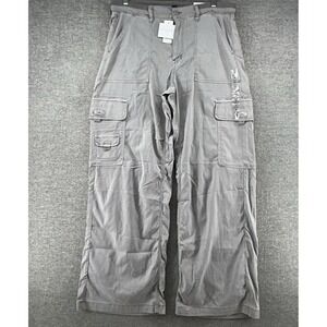 American Eagle Super High Rise Baggy Wide Leg Cargo Pants Women Size 12 Gray NEW